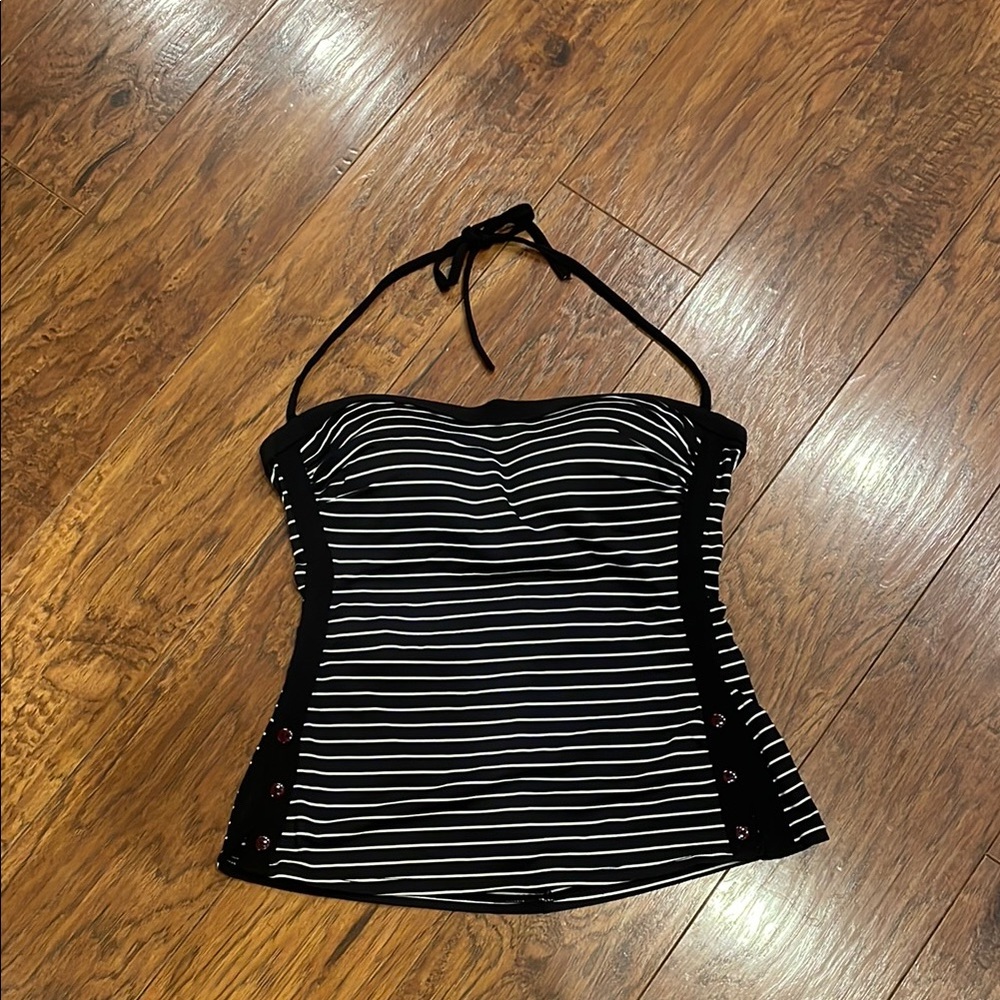 Robin Piccone Black and White Fitted Bustier Milkmaid Tank Top Size Small